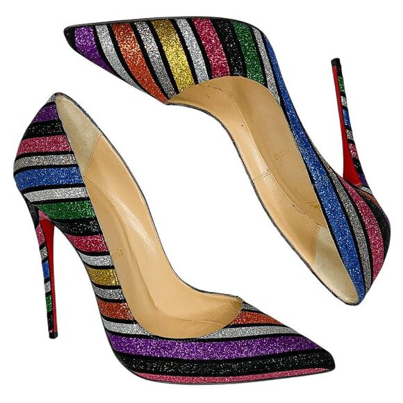 Christian Louboutin So Kate 120 Stripy Rainbow Glitter Heels Size 39 Pumps - Picture 5 of 12